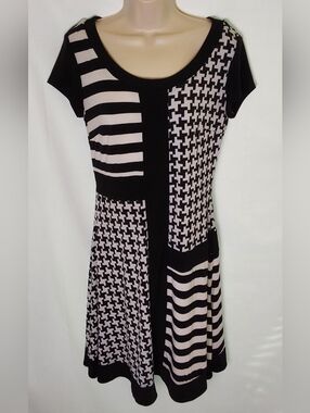 Joseph Ribkoff Black and White Patchwork Mini Dress